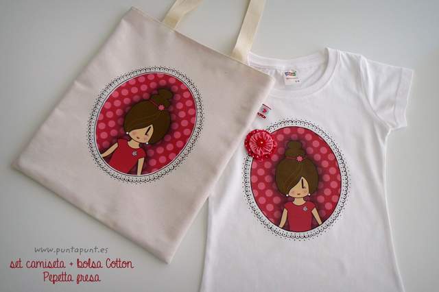 camiseta artesanal y bolsa cotton pepetta fresa punt a punt-002