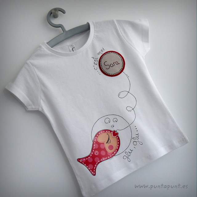 camiseta personalizada artesanal glu glu rojo punt a punt
