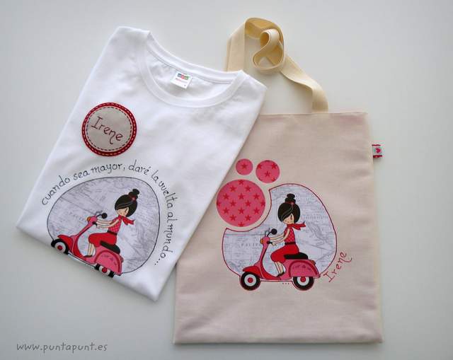 camiseta personalizada y bolsa cotton vuelta al mundo rojo punt a punt